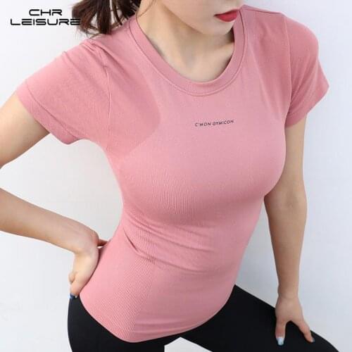 CHRLEISURE Women Shirts for Summer Running Fitness Round Neck Quick-Drying Tshirt Women 2021 Tops and Blouses