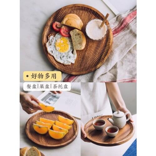 Black walnut wooden round household tea tray Japanese snack fruit plate wooden tableware wood teaboard