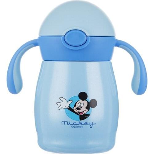 Disney 300ml Mickey Minnie Princess With Straw Feeding Cartoon Cup With Handle Cup Flip Safety Leakproof Cup 316 Stainless Steel