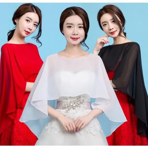 Long Chiffon Party Evening Dress Cape Shawls Wedding Jacket Shrug For Women Bolero Wraps Black White Red Bolero Mariage