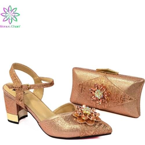 Elegant Womoen High Qualtiy New African Women Shoes Matching Handbag Pointed Toe Sandals for Garden Party