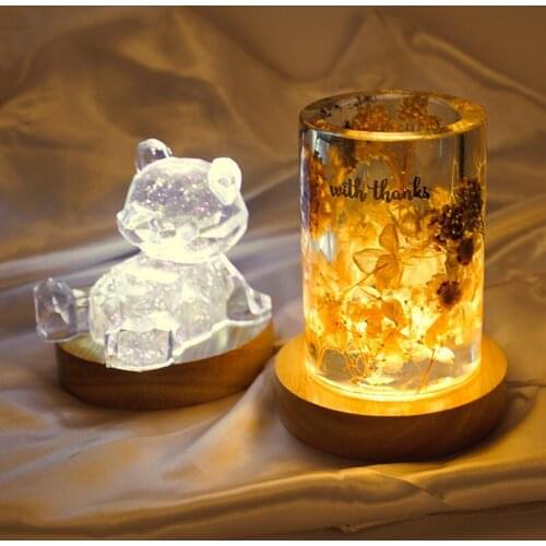 Epoxy night light DIY material solid wooden luminous base cold and warm light usb lamp holder accessories