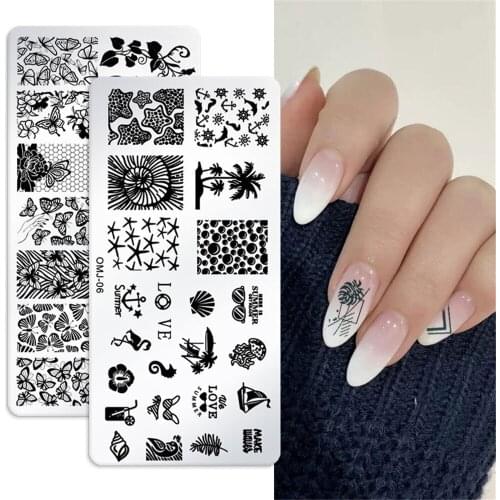 12 Styles Nail Printing Template HD Pattern Christmas Tree Butterfly Square Template Nail Printing Graffiti Tool 6x12cm