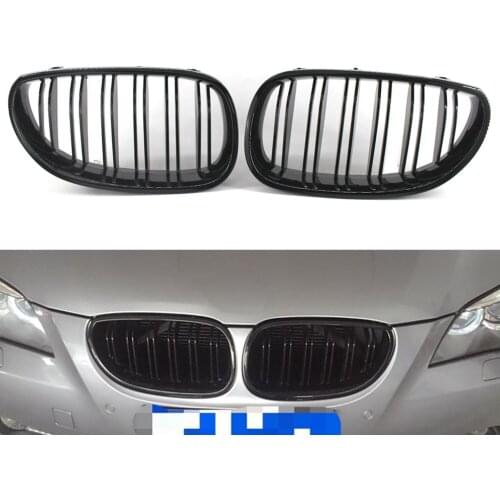 Gloss Black Double Slat Grille Grill Kidney For BMW E60 E61 M5 5 Series 525i 528i 530i 535i 550i 04-09 2005 2006 2007 2008