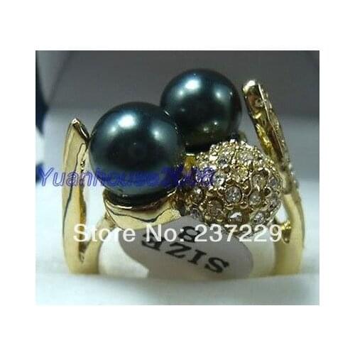 Hot selling>@@ Wholesale price S ^^^^GP Black Shell Pearl Ring SIze6-9 -Bride jewelry good