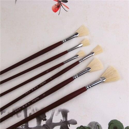 6pcs/Set fish tail fan shape pig Bristle pen oil painting brush suit gouache paint brush acrylic brush art supplies Stationery