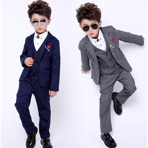 Child Autumn Winter Formal Blazer Vest Pants 3PCS Suits Sets Boys Wedding Party Outfits Kids Dresses Tuxedo Flower Boys Cosutme