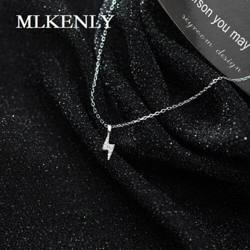 MLKENLY INS Cool 925 Sterling Silver Simple Mini Lightning Clavicle Chain Exquisite Pendant Pendant Korean Necklace Gift