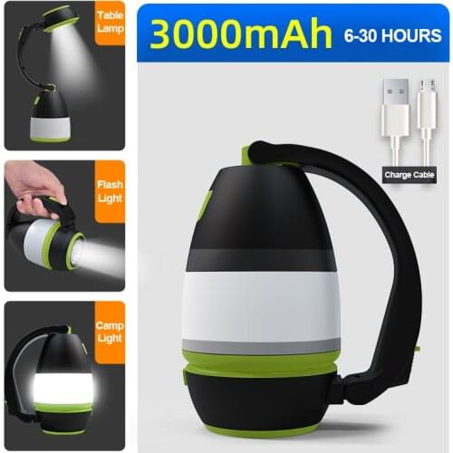 3000mAh IPX45 5W Multi-Function Outdoor Lantern 3 In 1 USB Rechargeable LED Camping Flashlight Light Emergency Indoor Table Lamp