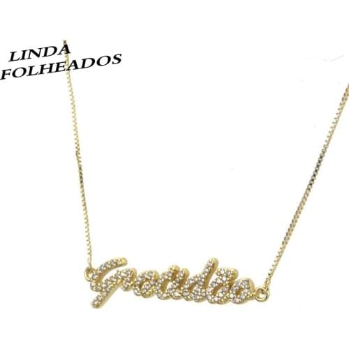 Fashion new design gold copper necklace white cubic zirconia necklace letter necklace woman pendant necklace party jewelry gift