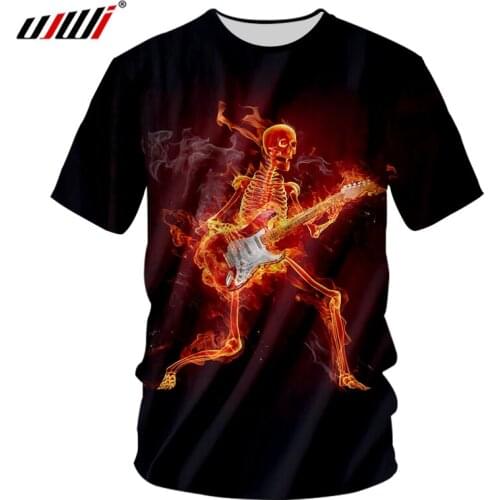UJWI Man Personality Dance Violin Skulls O Neck Tshirt 3D Printed Hip Hop Mens Tee Shirt Wholesale Funny Harajuku T-shirt