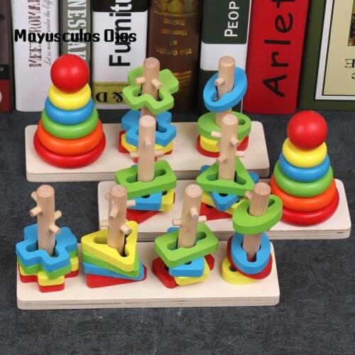 Rainbow Circle Geometric Shape Set Paired Cognitive Graphic Intelligence Board Early Childhood Puzzle Building Block Toys