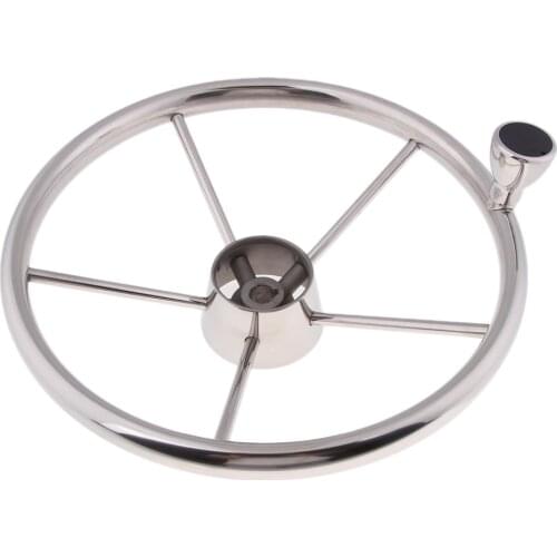 Stainless Steel 13.5inch 5 Spoke 19mm Marine Sports Yacht Boat Steering Wheel