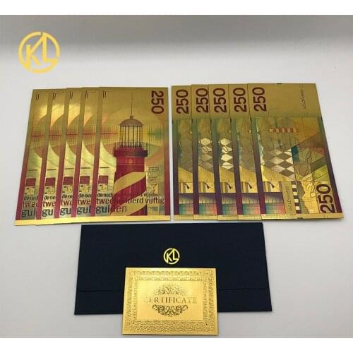 NEW 10pcs Colored Netherlands 250 Dutch guilder Gold 999999 Banknote the nice souvenir collection ticket for old currency money