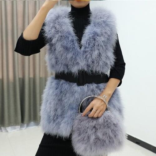 New real genuine natural ostrich fox Fur vest Womens fashion Jacket gilet 70CM length custom any size