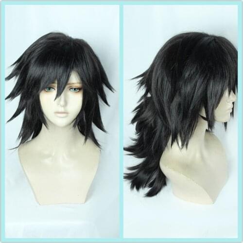 Anime Demon Slayer: Kimetsu no Yaiba Tomioka Giyuu Cosplay Wig Halloween Anime Short Big Haired Synthetic Hair Wigs +Cap+Track