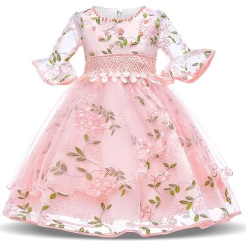 Girls Princess Communion Beading Lace Party Evening Summer Dresses Vestidos Prom Infant Children Floral Kid Baby Clothes 10 Year