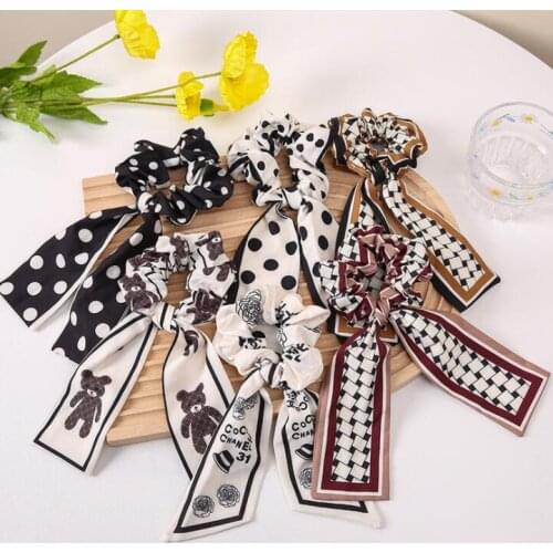 Ribbon bow hair scrunchies women elastic hair band Women Elastic Hair Band Ponytail Scarf Hair Ties Accessories
