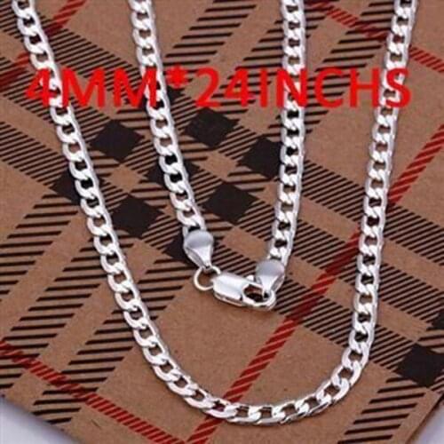 Silver Necklace Pendant,925 jewelry silver plated Necklace 4mm Necklace-24 inches N132-24 /CSNVIFOS FANLVMTG