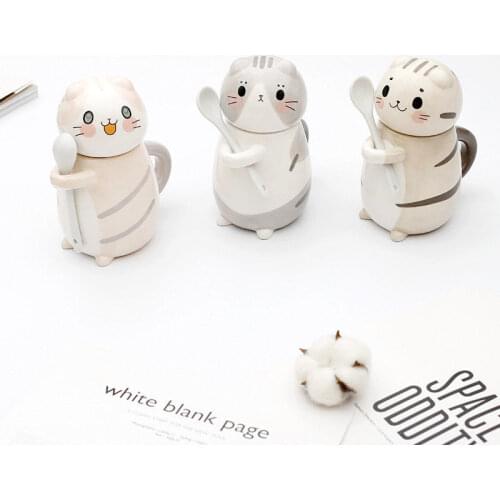 Cute Ceramics Coffee Mug With Spoon Creative Hand Painted Drinkware Milk Tea Cups Novelty Gifts Water Cup