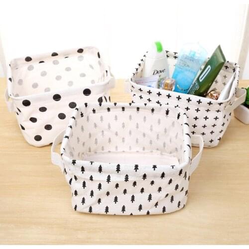 4 Style Foldable Desktop Organizer Cosmetic Linen Cotton Household Sundries Basket Storage Box Bag For Books Underwear