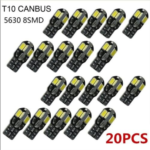 20PCS Car Led Interior Reading Lamp T10 White 5730 8SMD LED 12V Car Side Wedge License Plate Light White Lamp Auto Bulbs