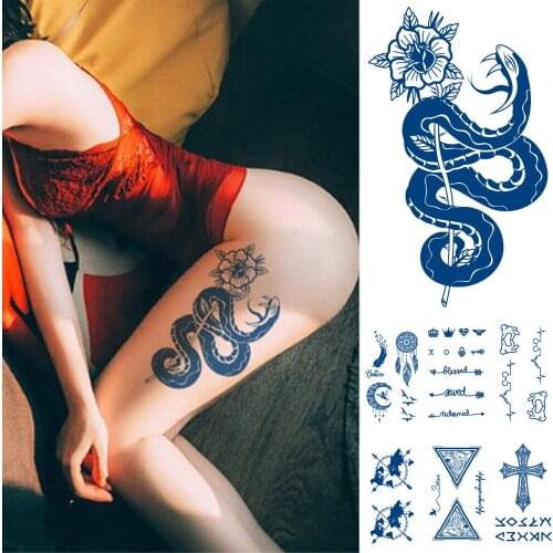 Juice Ink Tattoos Body Art Lasting Waterproof Temporary Tattoo Sticker Snake Flower Tatoo Arm Fake Old School Tatto Women