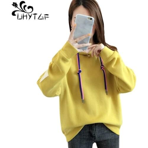 UHYTGF Womens Spring Autumn Sweatshirt Solid Wild Pullover Casual Student Oversized Hoodie Female Jacket Thin Tops Moletom 1518