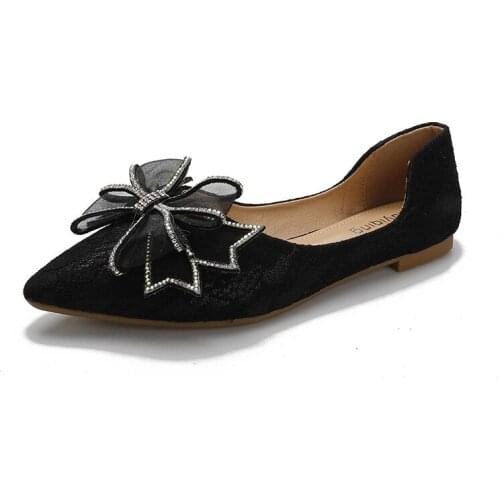 Womens Flat Shoes 2021 Spring Soft-soled Flat-soled Large Size Womens Singles Lace-up Bow-knot Solid Color Womens Shoes 41-43