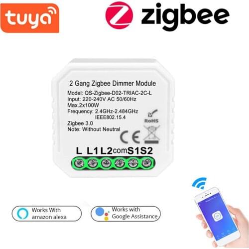 Tuya ZigBee Dimmer Module Switch Module Light Control Voice Control Intelligent Home for Alexa Google 1 Gang/2 Gang (Optional)