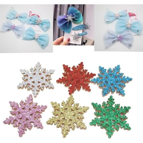 50Pcs Christmas Decor Glitter Gold powder snowflake Appliqued DIY Craft Supplie Scrapbook Kids Headwear greeting card Gift Decor