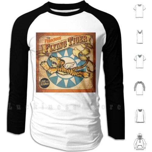 " Flying Tiger " Vintage Hoodies Long Sleeve World War 2 Planes Airplane Air Force Army Fighter Flying Tiger