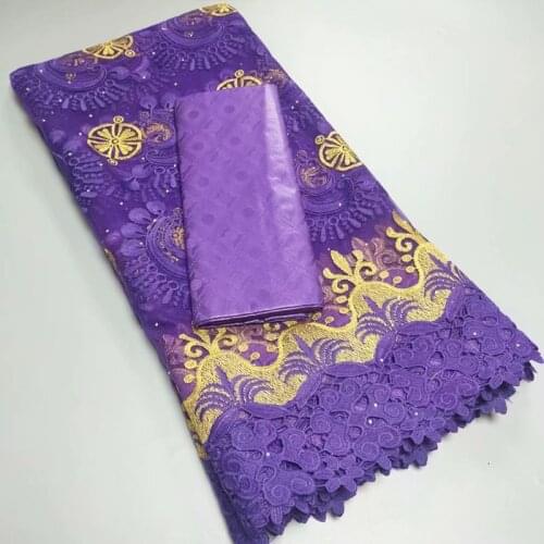 High Quality African Nigerian Tulle Lace Fabric Embroidery Milk Silk Voile Cord French 2.5+2.5Yards T30045