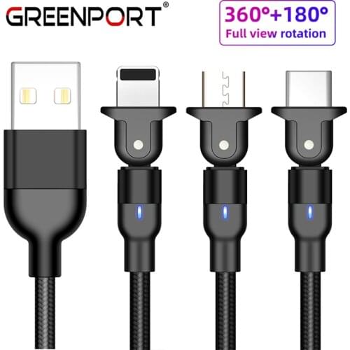 GREENPORT charging Cable 540-degree free rotation for iPhone max Micro USB Charger Wire Type C Data Cable for Huawei Samsung S9