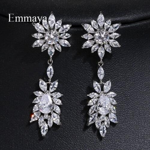 Emmaya Fashion Design For Women Flower-shape Long Earring AAA Zirconia Multicolors Choice In Party Dazzling Ornament