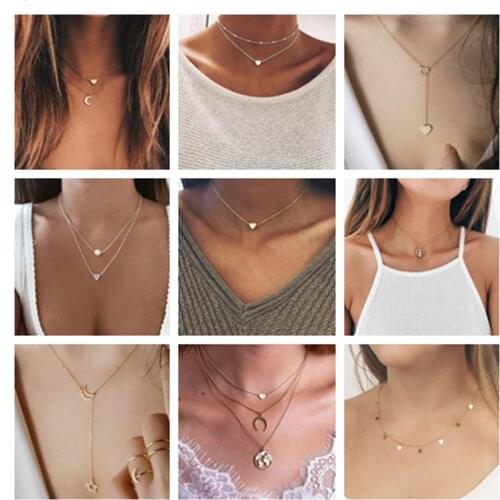 ZILPOIT Simple Moon Star Heart Choker Necklace for Women Chain Necklace Pendant on neck Chokers Bohemia Necklaces Jewelry Gifts