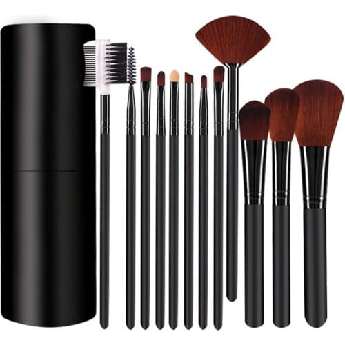1/12Pcs Sets Makeup Brushes Tool Eye Shadow Foundation Eyebrow Lip Brush cosmetics Leather Cup Holder Case Kit D1