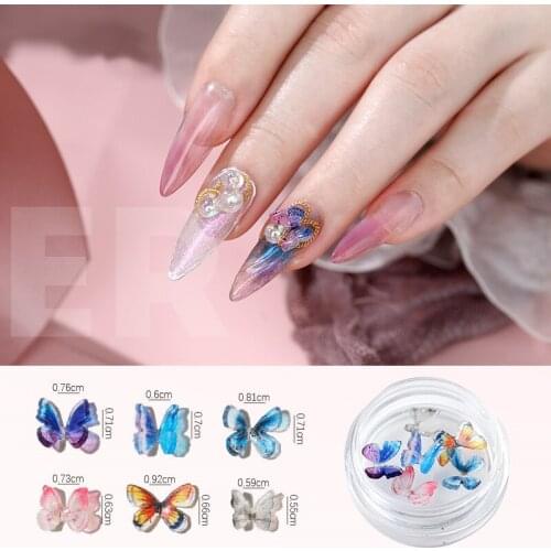 1 box 6pcs Japanese 3D Purple Butterfly Nail Studs Nail Parts Decoration Nail Art Nail Salon