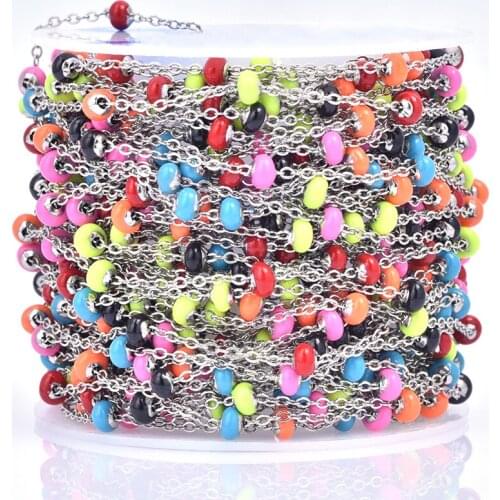 1Meter/Lot Stainless Steel Imitation Pearl Beads Ball Link Chain For Women Wedding Gift Eyeglass Handbag Strap Necklace Chain