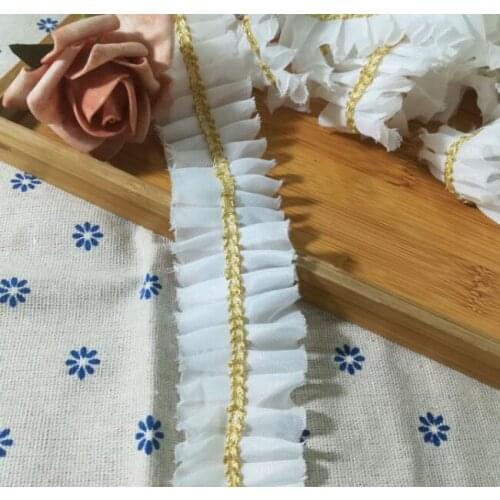 1Yards New High Quality Lace Fabric 4cm Gold Lace Applique Sewing Crafts Trim Materials Wedding Dress Lace Fabric Ribbon ZA7