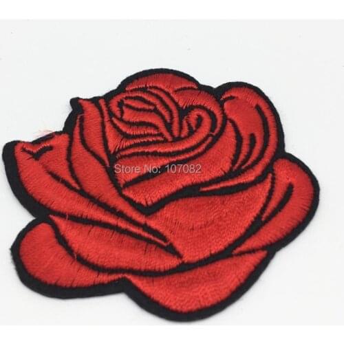 100pcs 7x8cm DIY Embroidered Red Rose Flower Patches Iron On Applique Badge Sticker For Clothes Sewing Patch Embellishments