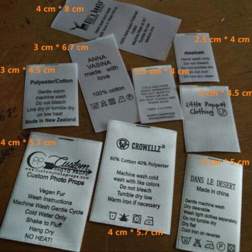 1000pcs Custom white print care label clothing soft satin washing tags 3 * 6.7 cm