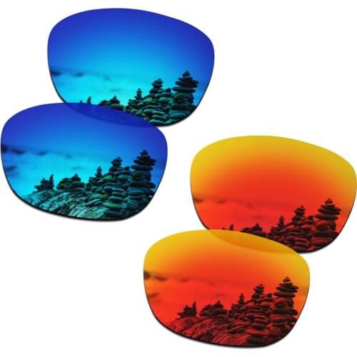 SmartVLT 2 Pairs Polarized Sunglasses Replacement Lenses for Oakley Drop In Ice Blue and Fire Red