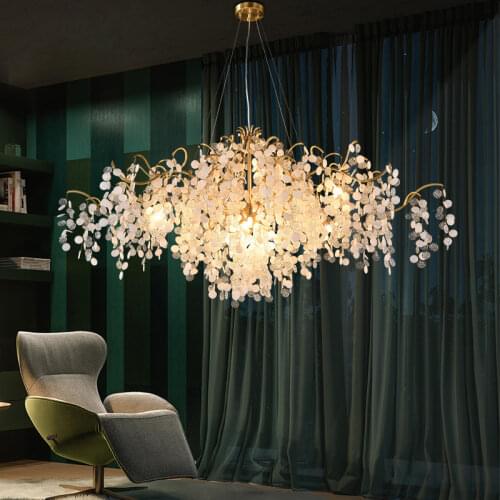 2020 light luxury all copper glass chandelier French living room lamp luxury bedroom American villa branch long dining room lamp