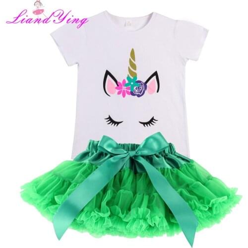 2021 Summer Baby Girls Clothing Set Children Cartoon Horse Print T-shirt+Pettiskirt 2pcs Suit Kids Clothes Set 2-10Y