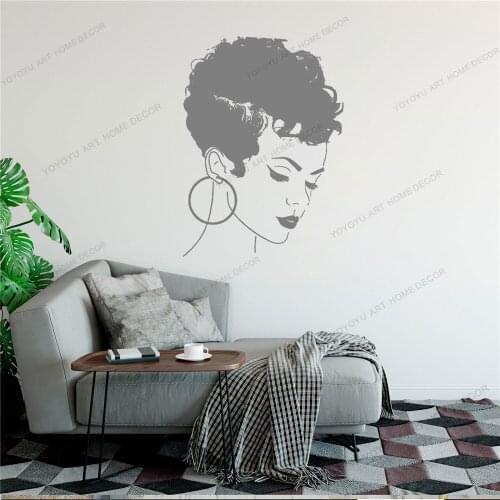 African Girl Black Woman Avatar Hairstyle Adesivi Barber Shop Beauty Salone Art Vinyl Decor Wall Sticker Wallpoof CX683