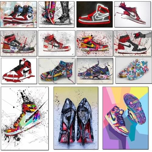 Graffiti Artwork Prints Canvas Sport Shoes Posters Pop Street Art Canvas Painting Wall Decorative Home Decoration (Frameless