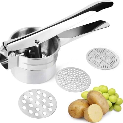 3 Interchangeable Racing Discs Potato Vegetables and Fruit Masher Food Ricer Makes Stainless Steel Masher