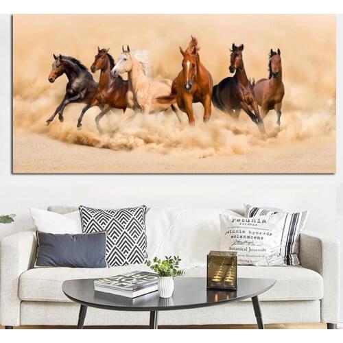 Modern Landscape Animals Poster Print Abstract Six Running Horses Oil Painting on Canvas Wall Picture for Living Room Home Decor