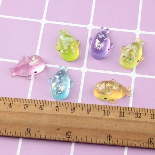 Kawaii Resin Cabochons 10pcs 17*24mm Colorful Transparent Animal Whale Fish Ornament Accessories Phone Shell Cameo Patch Sticker